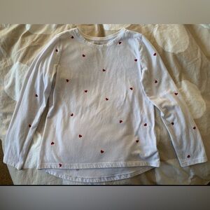 Old Navy girls white red heart long sleeve T-shirt size L (10-12)